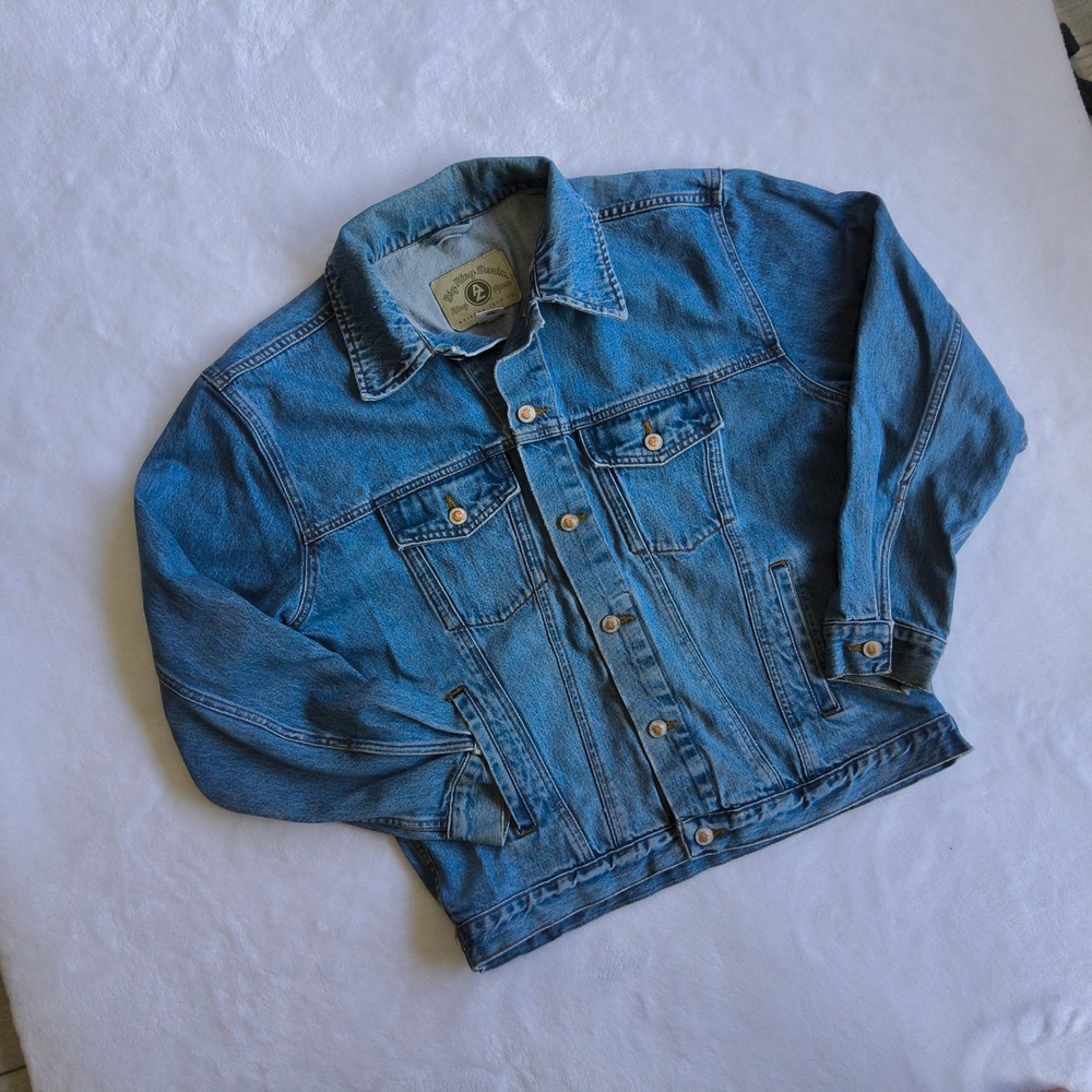 90s Vintage Arizona Jean Denim Trucker Jacket Mens Medium Blue Ring Distressed